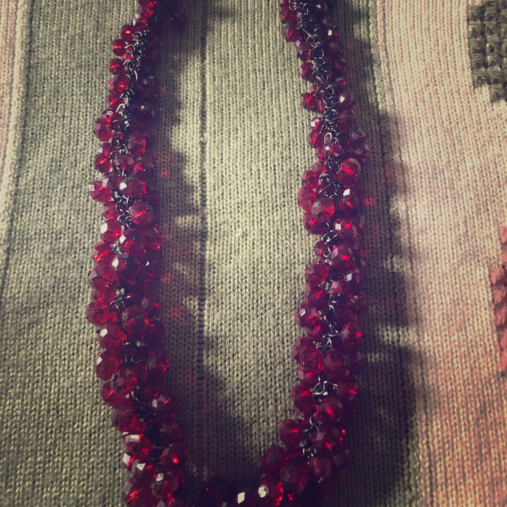 Red colored glass bead necklace